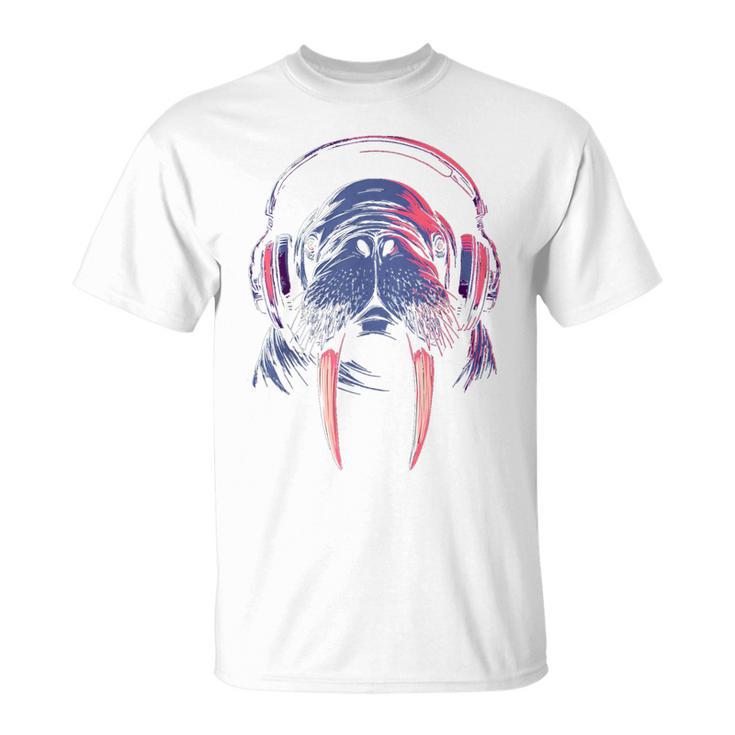 セイウチ ゲーミング 音楽 ヘッドフォン レトロ クール Tシャツ