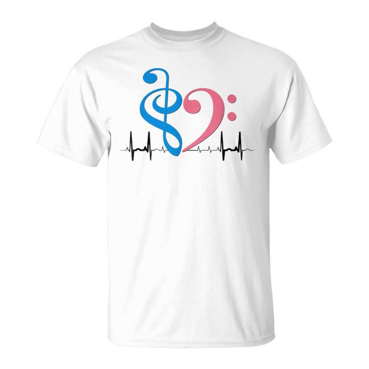 ツートーン 低音記号 ハート Ekg ウェーブ シアン&バブルガム ピンク Tシャツ