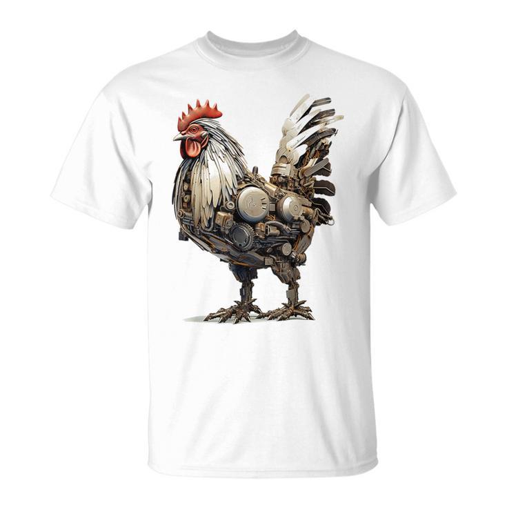 ニワトリ アニマルプリント 動物園 ロボット アートワーク 彫刻 ニワトリ Tシャツ