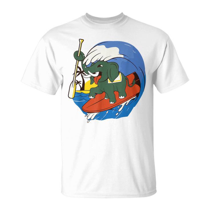 パドル付きサーフボードに乗った象さん。スタンドアップパドル ボード サーフィン パドル パドルボード Tシャツ