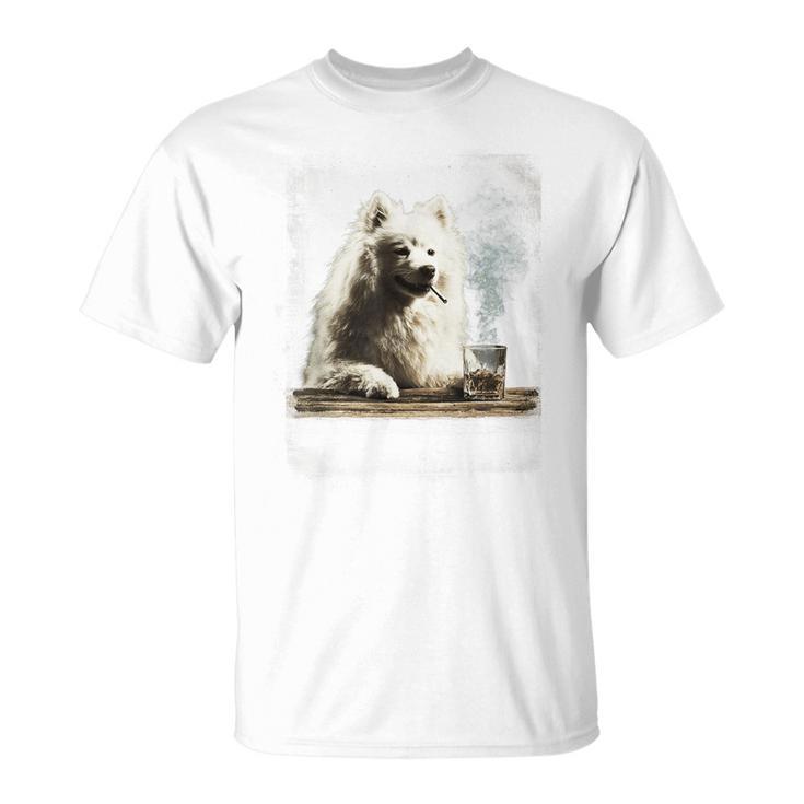 ビンテージ 喫煙 アメリカン エスキモー面白犬 父の日 Tシャツ