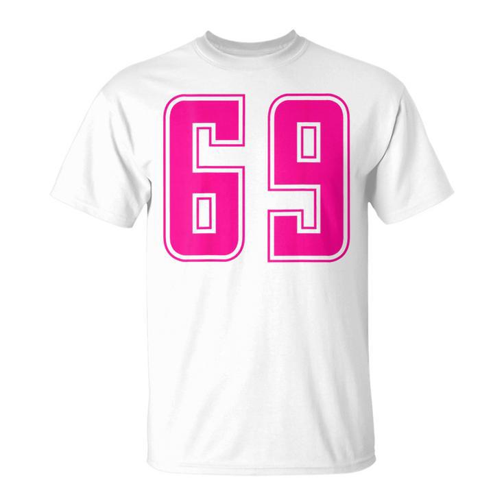 ピンク色背番号 69 チーム短大スポーツピンク色背番号付きユニフォーム Tシャツ