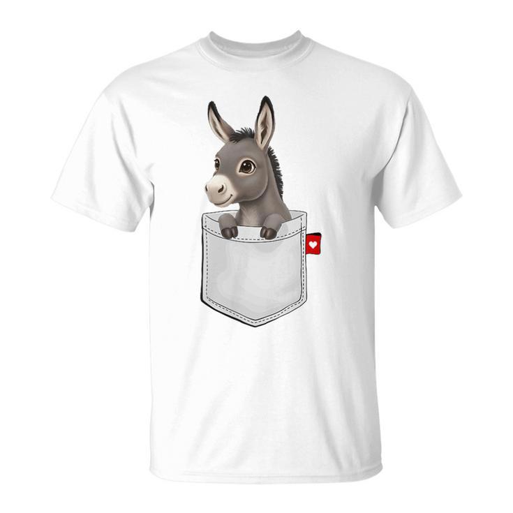 ポケットの中のロバのぞくかわいい動物のロバ Tシャツ