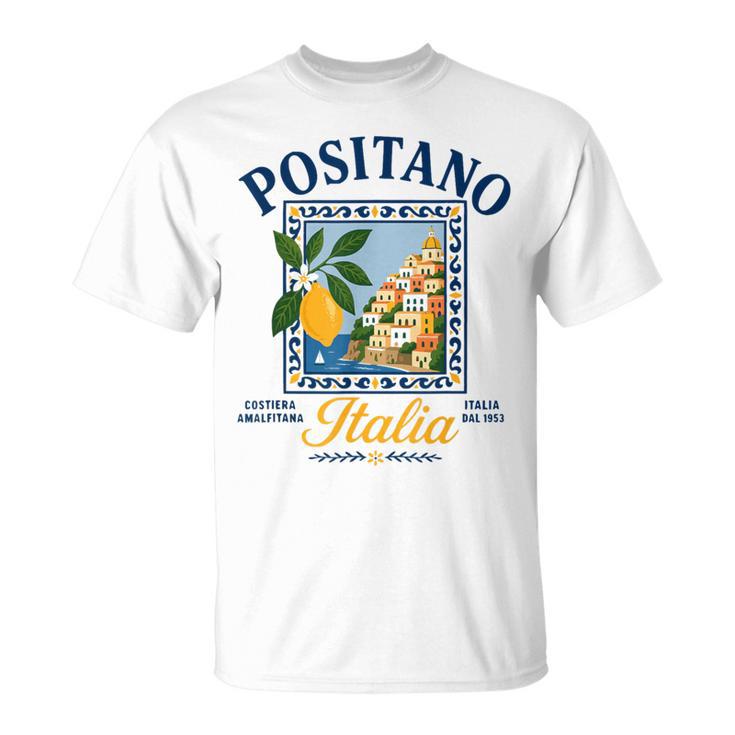 ポジターノ イタリア アマルフィ海岸 レトロ レモン 夏 バイブ グラフィック Tシャツ