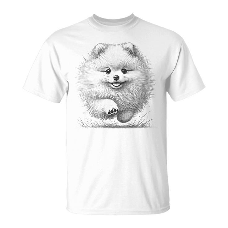ポメラニアンポンポン犬のランニングデザインのアイデア Tシャツ