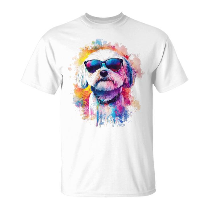 マルチーズ 犬 グラフィック ペット アートワーク サングラス マルチーズ Tシャツ