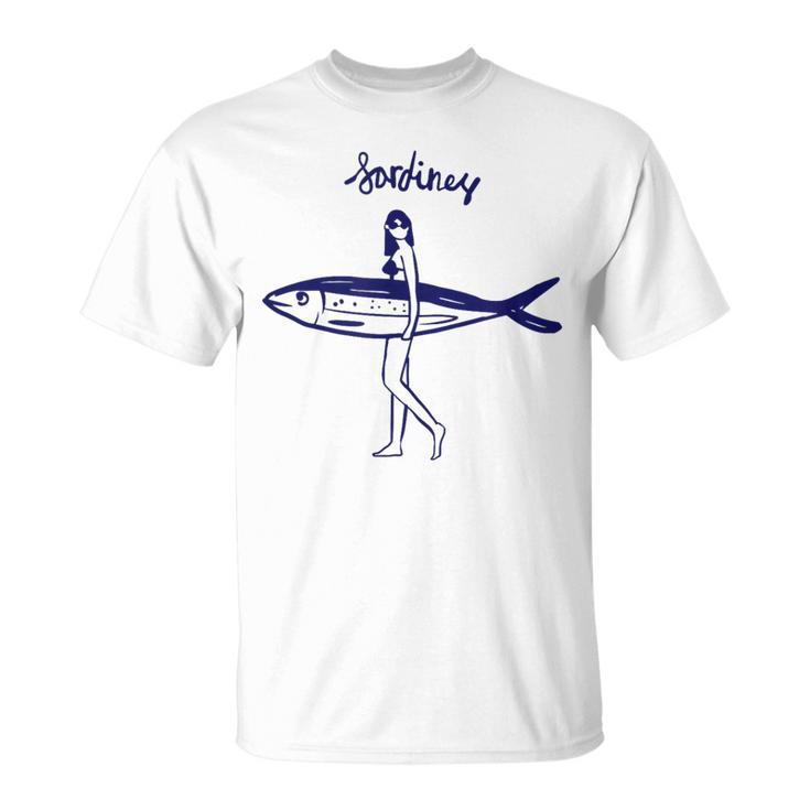 レトロな魚モチーフのガールイラスト シンプルな海風アートデザイン Tシャツ