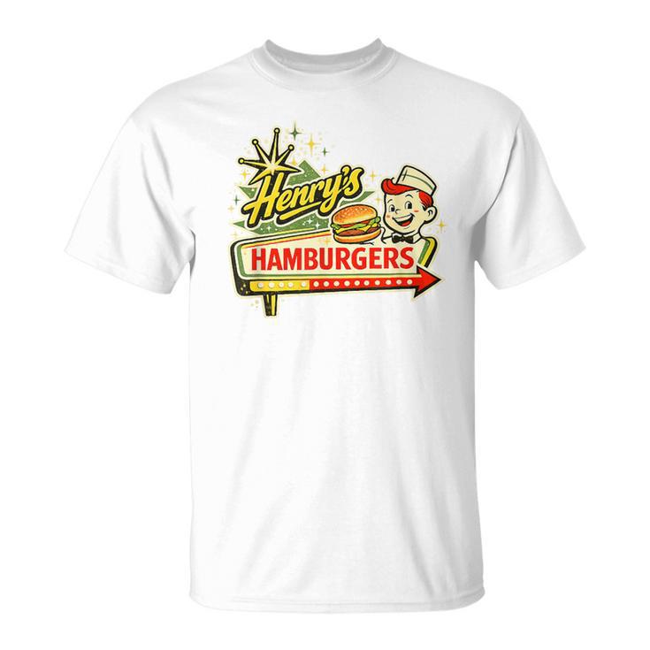レトロダイナーサインアート ヘンリーのハンバーガー Tシャツ