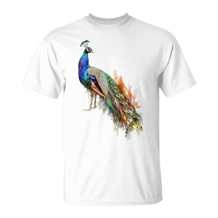 孔雀 動物 カラフル モチーフ 抽象画 孔雀 Tシャツ