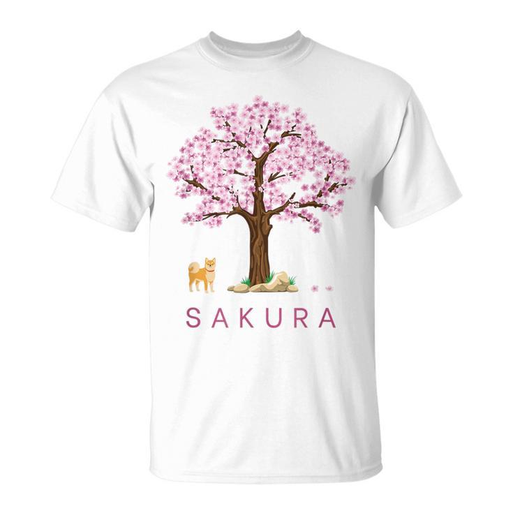 柴犬 和 桜 桜 花 木 春 Tシャツ