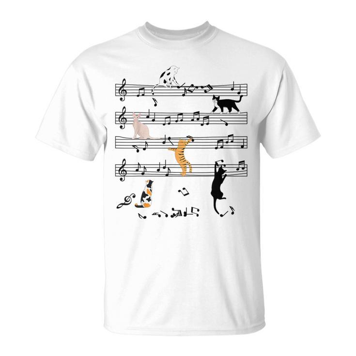 楽しい 猫 登る トランプ 楽譜 猫の音符 Tシャツ