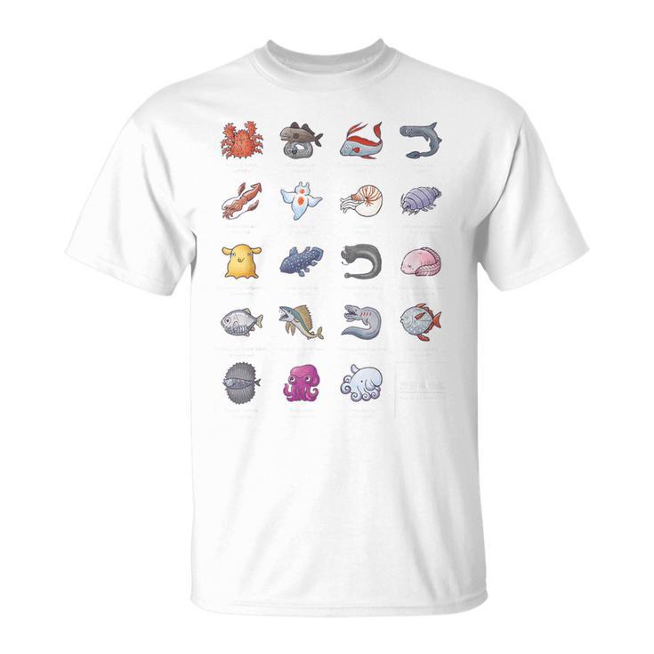 深海魚図鑑2_白文字 Tシャツ