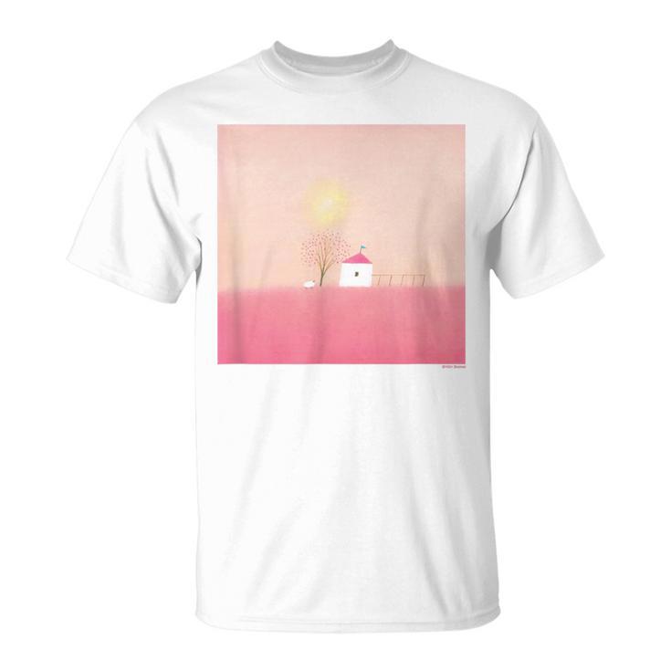 詩とメルヘン 葉祥明 ピンク屋根のぼくの家 Tシャツ