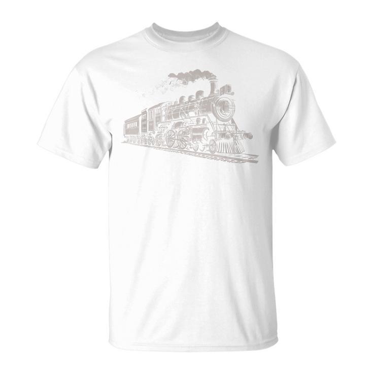 電車 ヴィンテージ グラフィック デザイン スケッチ レトロ 蒸気機関車 Tシャツ