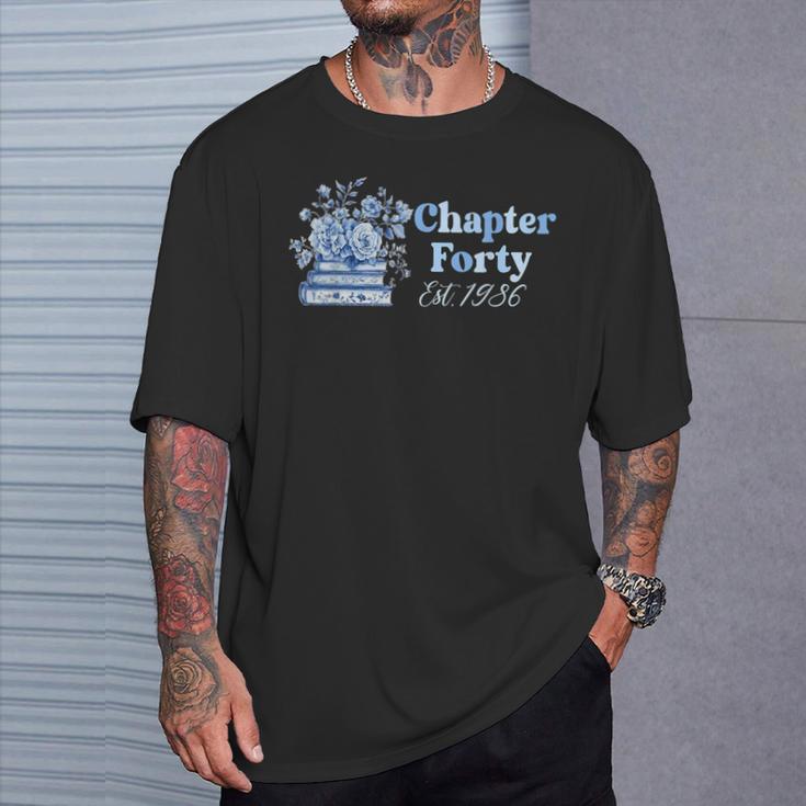 1986 Chapter Forty 40th Birthday Blue Toile Floral Book T-Shirt Gifts for Him