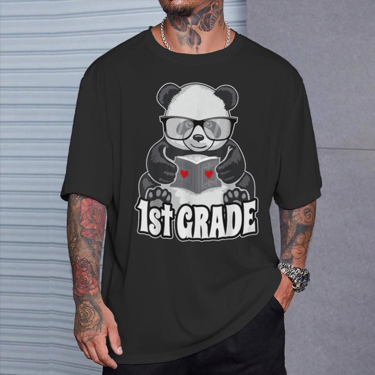1st Grade Back To School Panda Book Reader Teacher Heart T-Shirt Gifts for Him