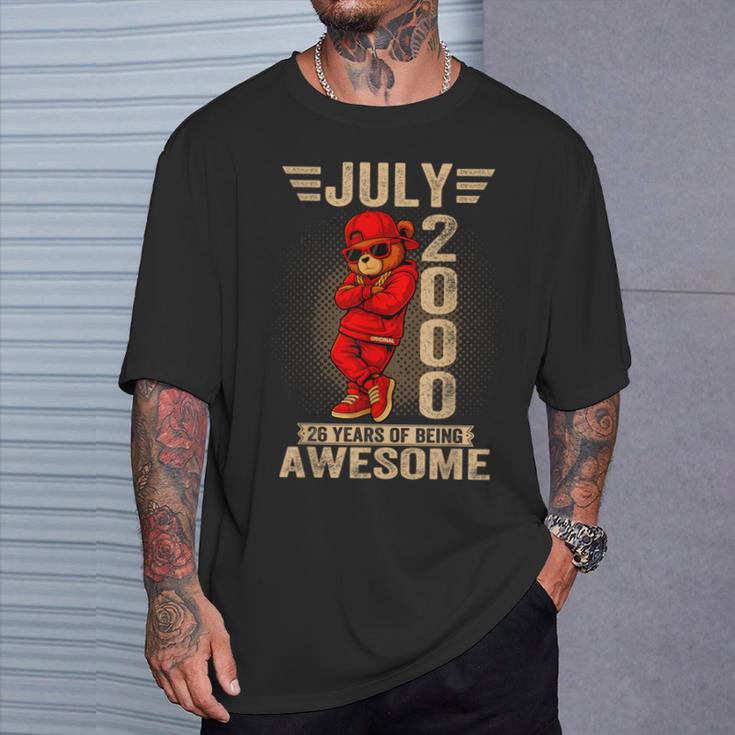 2000年7月26日誕生日メンズレディース素晴らしいテディベア。 Tシャツ 彼への贈り物
