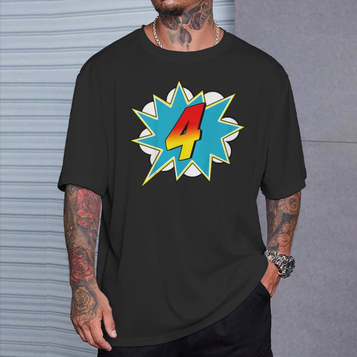 4-4th Birthday Superhero Four Years Old Comic Book T-Shirt Gifts for Him