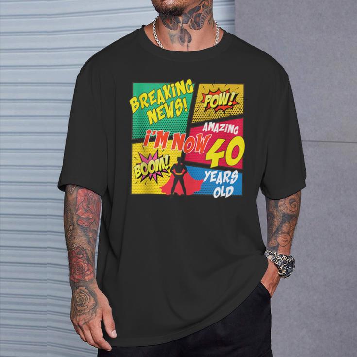 40 Years Old Birthday Comic Style Book Lover Party T-Shirt Gifts for Him