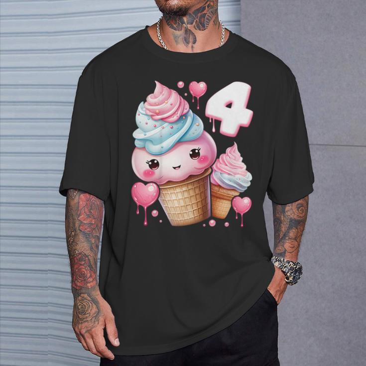 4歳のバースデーガール アイスクリーム 背番号4 Tシャツ 彼への贈り物