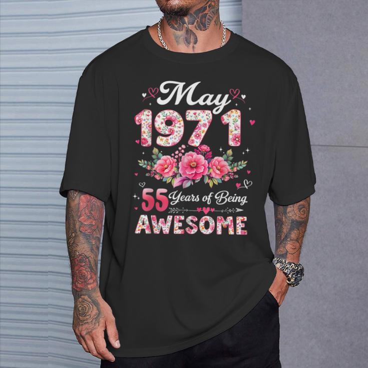 55歳 1971年5月 花柄 55歳 誕生日 男性 女性 Tシャツ 彼への贈り物