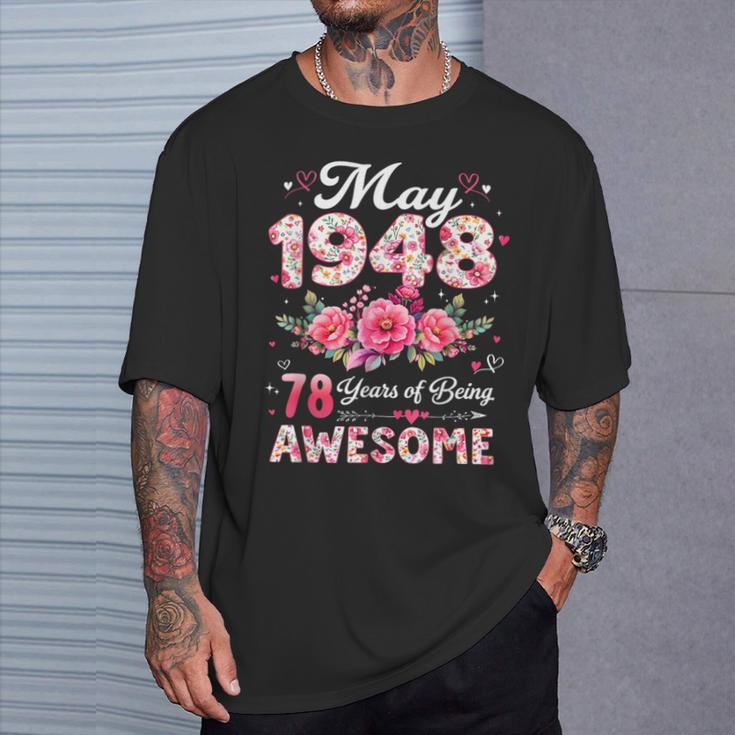 78歳 1948年5月 花柄 78歳 誕生日 男性 女性 Tシャツ 彼への贈り物
