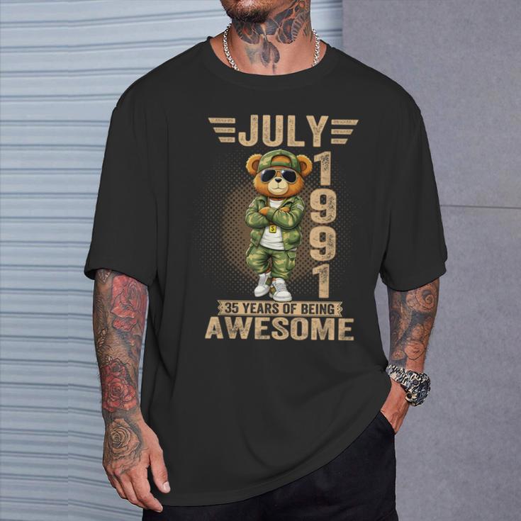 7月35日 誕生日デコレーション メンズ 35歳 1991年 35歳 テディベア Tシャツ 彼への贈り物
