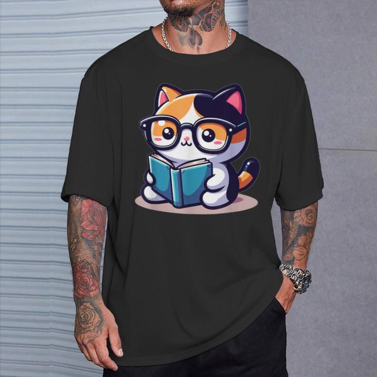 Adorable Book Lover Calico Cat With Reading Glasses Cute For Men Women Kids T-Shirt Gifts for Him Adorable Book Lover Calico Cat With Reading Glasses Cute For Men Women Kids T-Shirt Gifts for Him