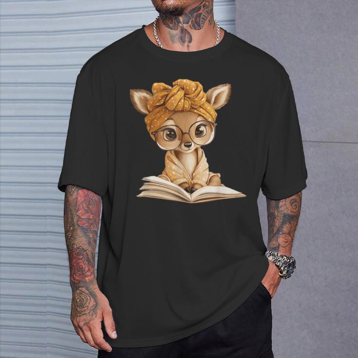 Adorable Fawn Reading Book Lover With T-Shirt Gifts for Him Adorable Fawn Reading Book Lover With T-Shirt Gifts for Him