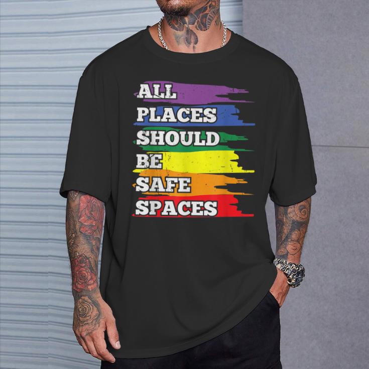 All Placeshould Beafepaces ゲイプライド 同盟国 Lgbtq Month Tシャツ 彼への贈り物