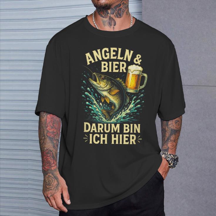 Angeln & Bier Darum Bin Ich Hier Angeln Bier T-Shirt Geschenke für Ihn