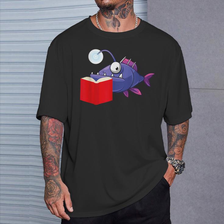 Anglerfish Reading Book T-Shirt Gifts for Him
