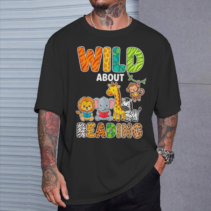 Animal Print For Boys Girls Kids Wild About Reading Books T-Shirt Gifts for Him