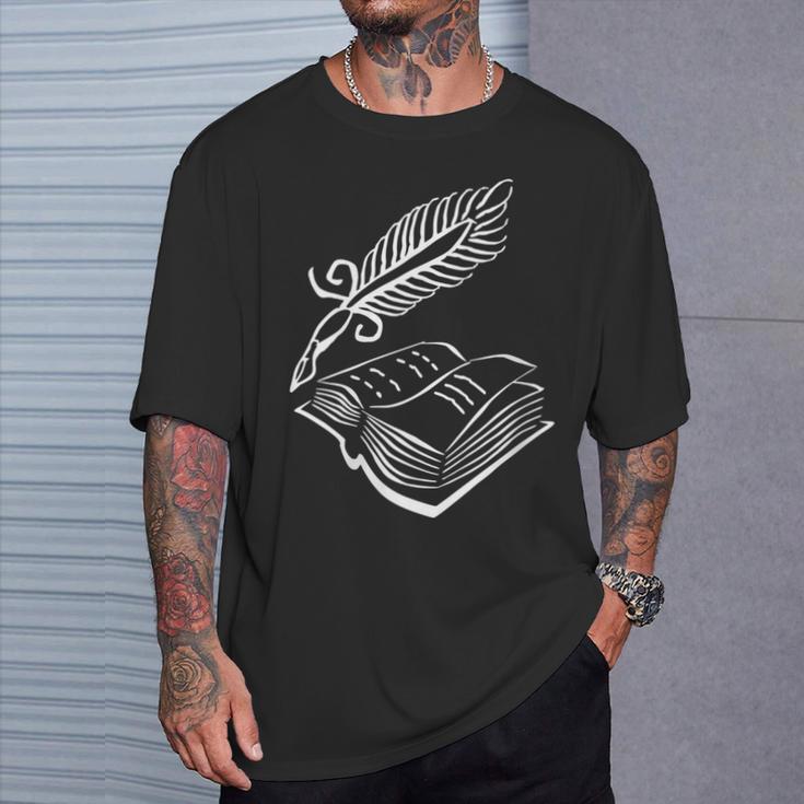 Antique Book With Feather Pen T-Shirt Gifts for Him