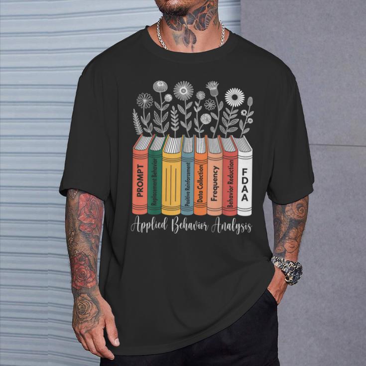 Applied Behavior Analysis ABA Therapist Floral Books T-Shirt Gifts for Him