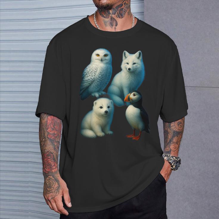 Arctic Animals コラージュ シロフクロウ キツネアザラシ ツノメ Tシャツ 彼への贈り物