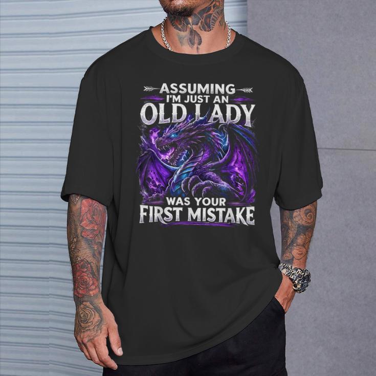 Assuming I'm Just An Old Lady Fantasy Book Reader Mom Dragon T-Shirt Gifts for Him