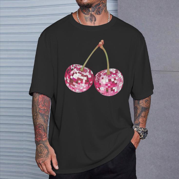 Ästhetischer Trendiger Y2k-Disco-Kugel Mit Kirsche Für Damen Girly T-Shirt Geschenke für Ihn