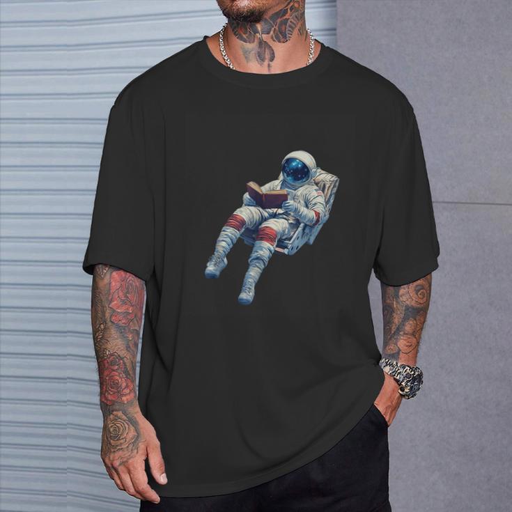 Astronaut Reading Book Sci-Fi Enthusiast T-Shirt Gifts for Him
