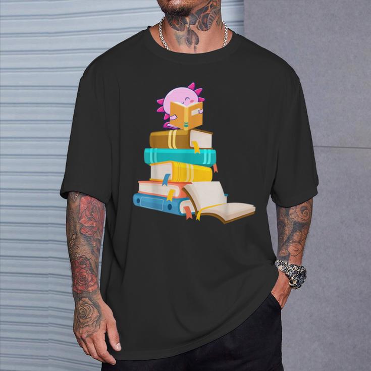 Axolotl Reading Book Bookworm Book Lover Girls Boys T-Shirt Gifts for Him