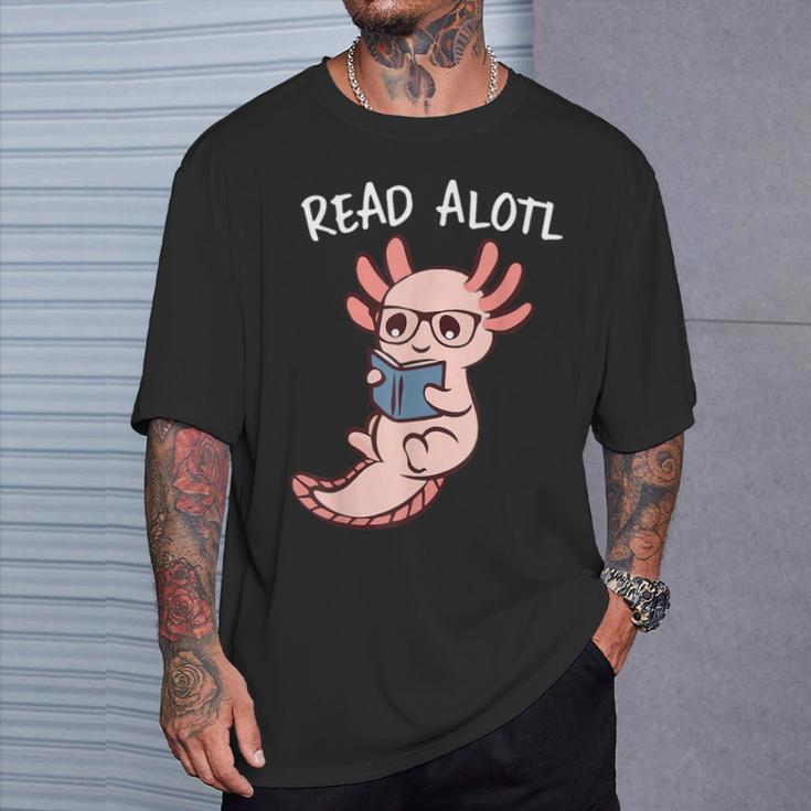 Axolotl Reading a Book Read Alotl Books Axolotl Book T-Shirt Gifts for Him
