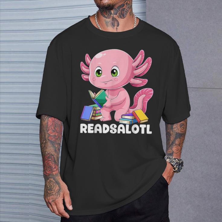 Axolotl Reading Book Readsalotl Kawaii Axolotl Book Bookworm T-Shirt Gifts for Him