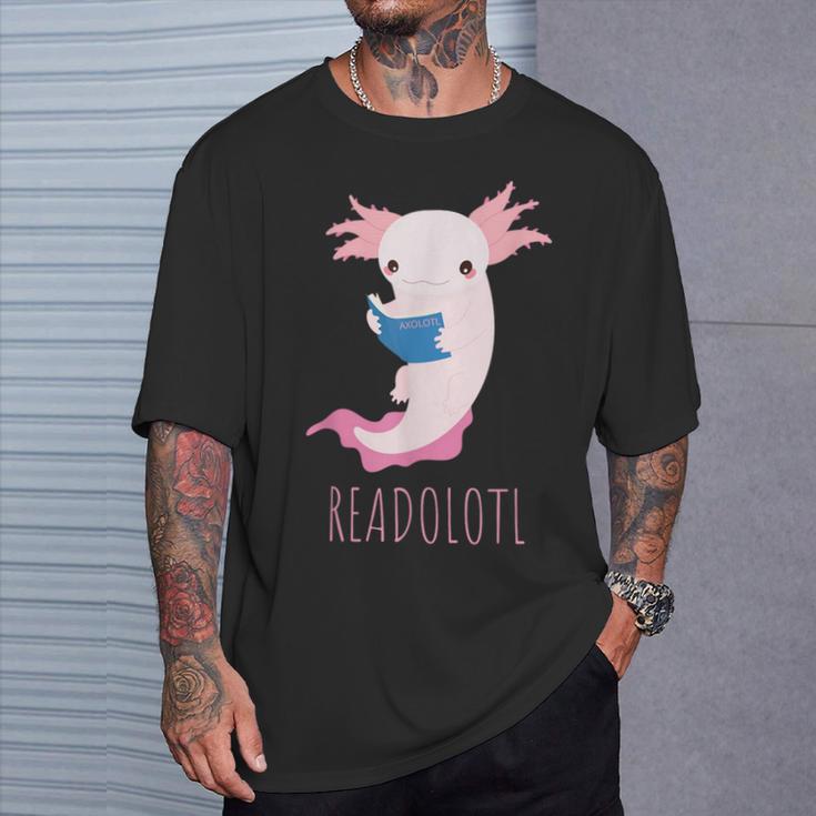 AXOLOTL Reads a Book READOLOTL Bookworm Axolotl T-Shirt Gifts for Him