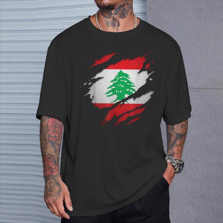 Bandera De Líbano Desgarrada Camiseta unisex Regalos para él