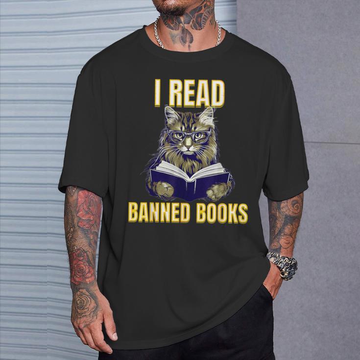 Banned Books Cat Reader Anti-Censorship T-Shirt Gifts for Him