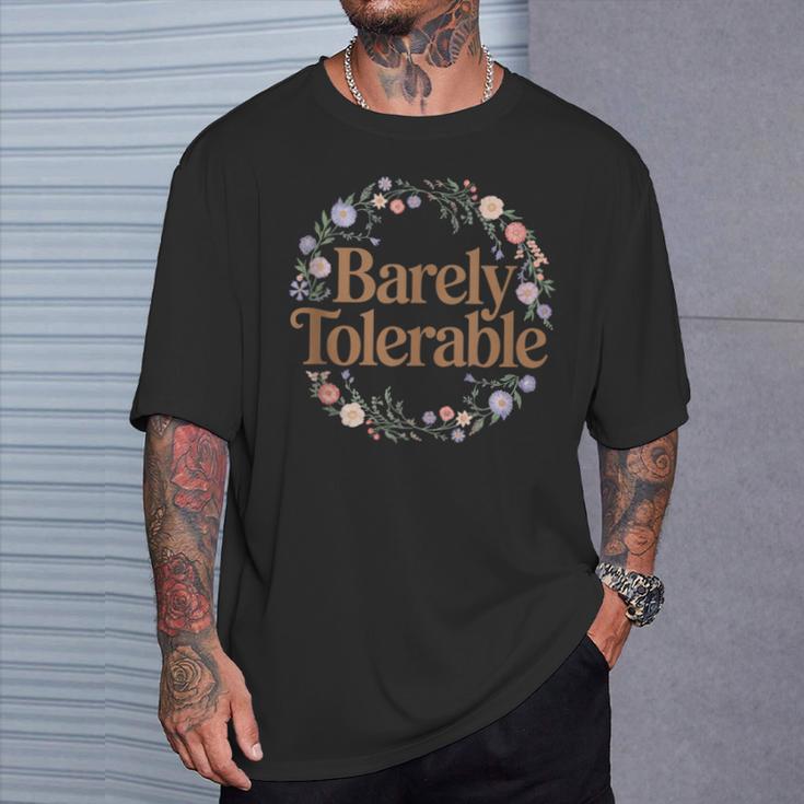 Barely Tolerable Shirt Book Lover Bookish Floral Bookworm T-Shirt Gifts for Him