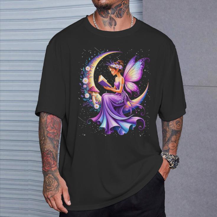 Beautiful Book Fairy Reading Crescent Moon Gothic Bookish T-Shirt Gifts for Him