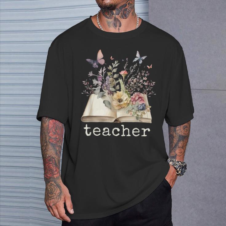Beautiful Floral Open Book Teacher Men Women T-Shirt Gifts for Him Beautiful Floral Open Book Teacher Men Women T-Shirt Gifts for Him