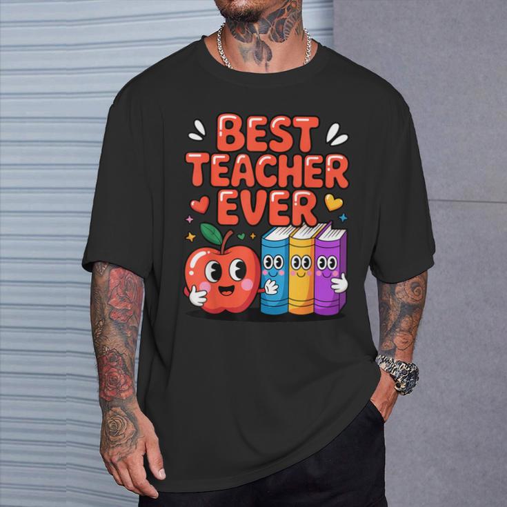 Best Teacher Ever Cute Apple Books School Classroom Vibes T-Shirt Gifts for Him