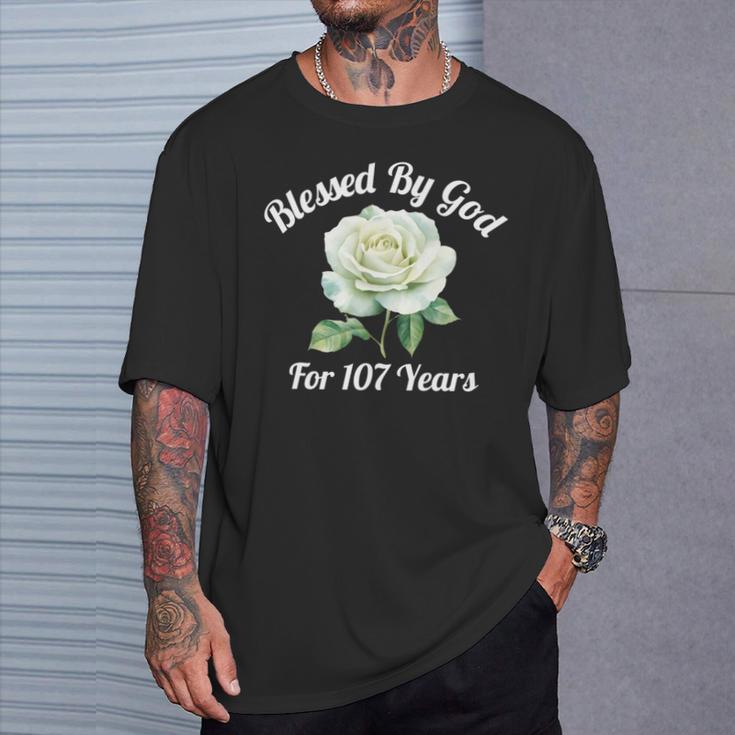 Blessed By God For 107 Yeasオールドローズフラワー 107歳の誕生日 長袖tシャツ Tシャツ 彼への贈り物